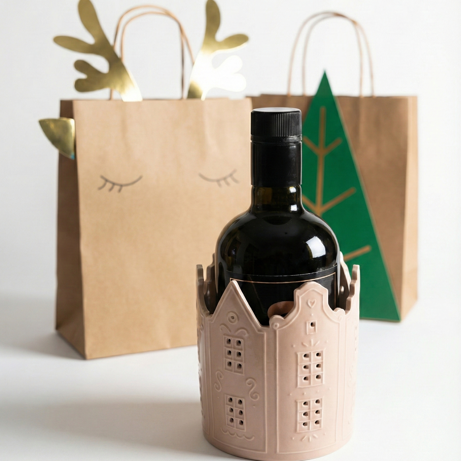 Confezione Natalizia + portabottiglie in ceramica - Parthèno - Olio Extravergine d'Oliva del Sannio - Bottiglia 500ml