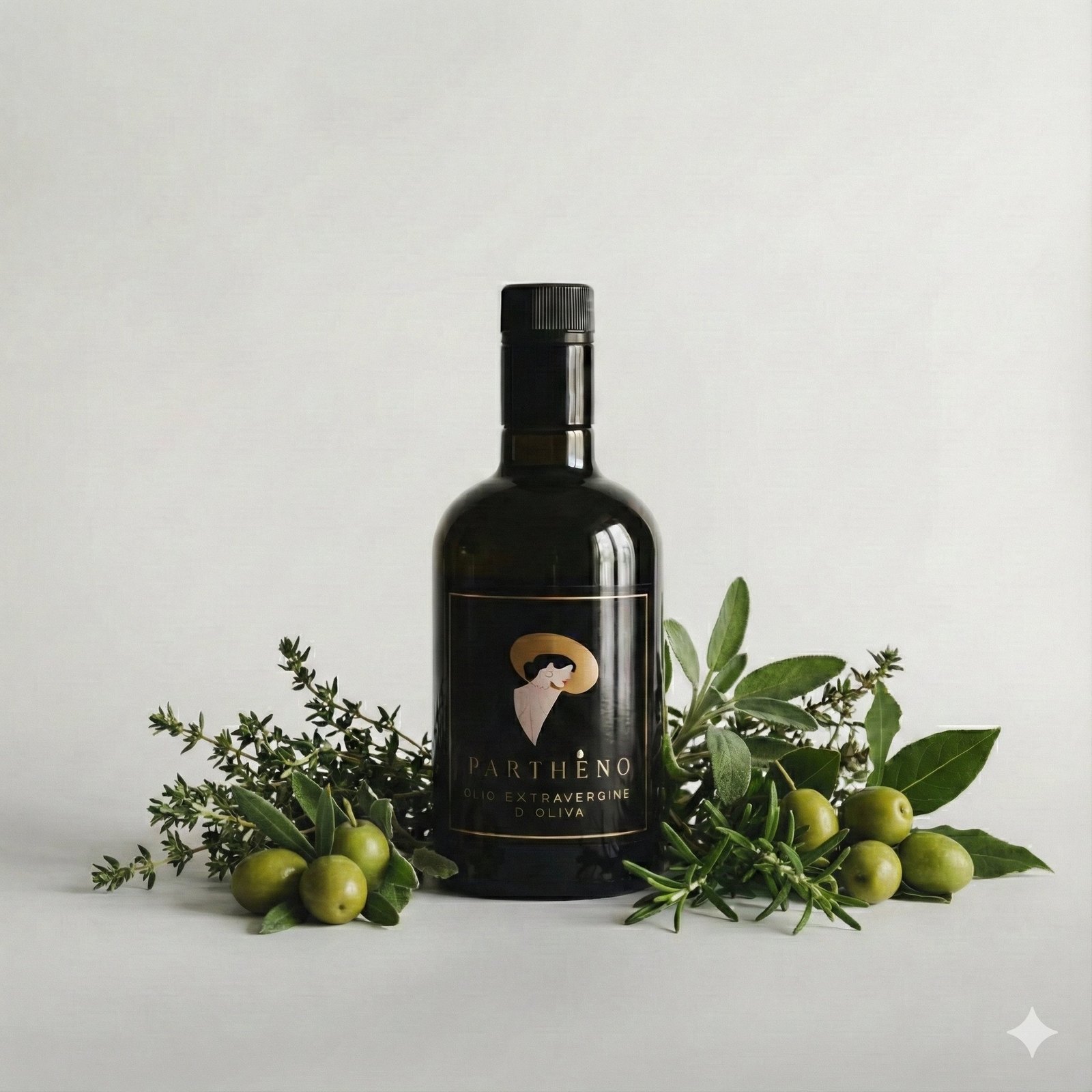 Olio Parthèno con erbe aromatiche e olive